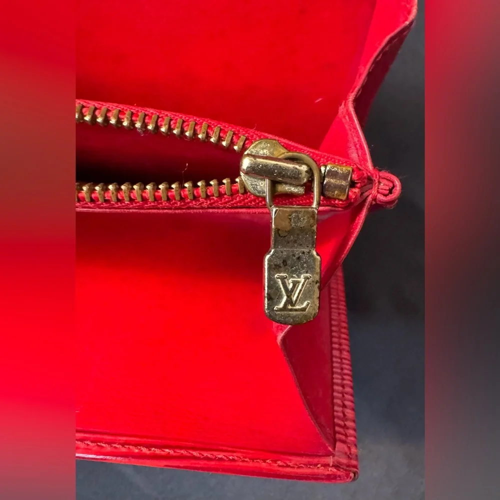 LV Louis Vuitton Red EPI Long Wallet w/ Unbranded Chain for Crossbody w/COA
